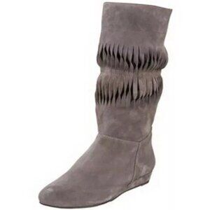 7 FOR ALL MANKIND-Taupe Suede Mid-Calf Slouchy Cut-Out Boots-Sz 8.5M-Near Mint